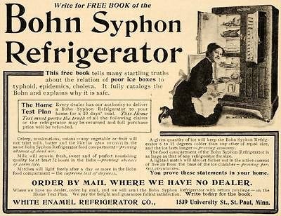 1907 Vintage Ad Bohn Syphon Refrigerator Icebox Antique   ORIGINAL 