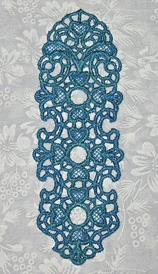 Beautiful Blue Ribbon Hearts Bookmark, Lace, Machine Embroid