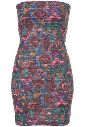   TOPSHOP Ribbed Aztec Navajo Tribal Bandeau Bodycon Dress UK14