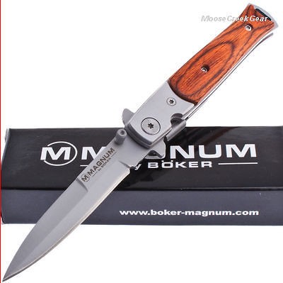 Boker Stiletto Folding Wood Handle EZ Open Pocket Knife