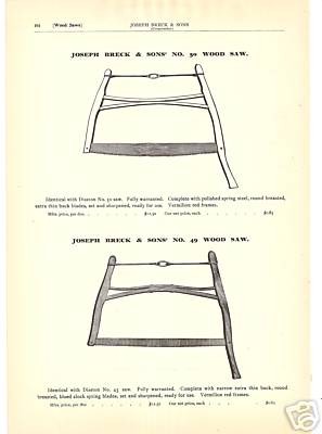 1897 Antique BRECKS WOOD BUCK SAW Catalog Ad