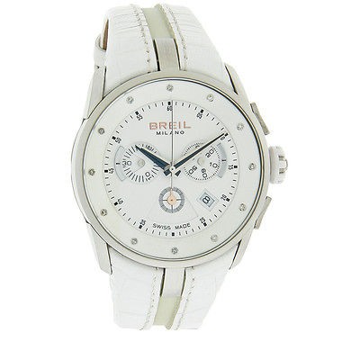 Breil Milano Diamond Swiss Quartz Chronograph White Leather Watch 