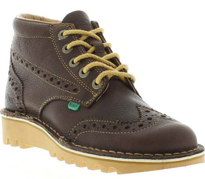 Kickers Shoes Genuine Kick Hi Brogue Mens Classic Brown Boots Sizes UK 