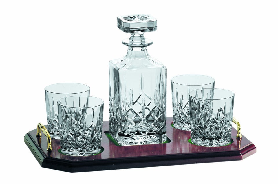 Galway Irish Crystal Longford Pattern Square Decanter Tray Set