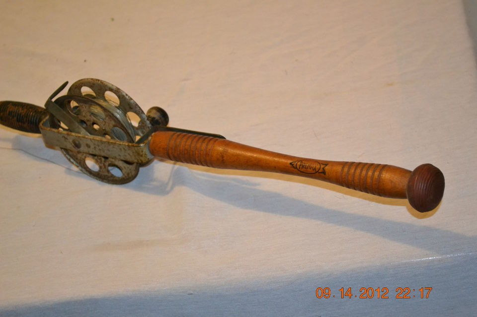 Antique Primitive Premax Steel IceFishing Rod and Reel Nautical decor 