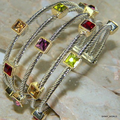    COLORFUL MULTIGEM SILVER BRACELET/CUFF 6 1/4LONG;1 5/8WIDE;E12