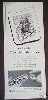 1940 Bicycle Built for Two LIFE SAVERS Vintage Art Ad