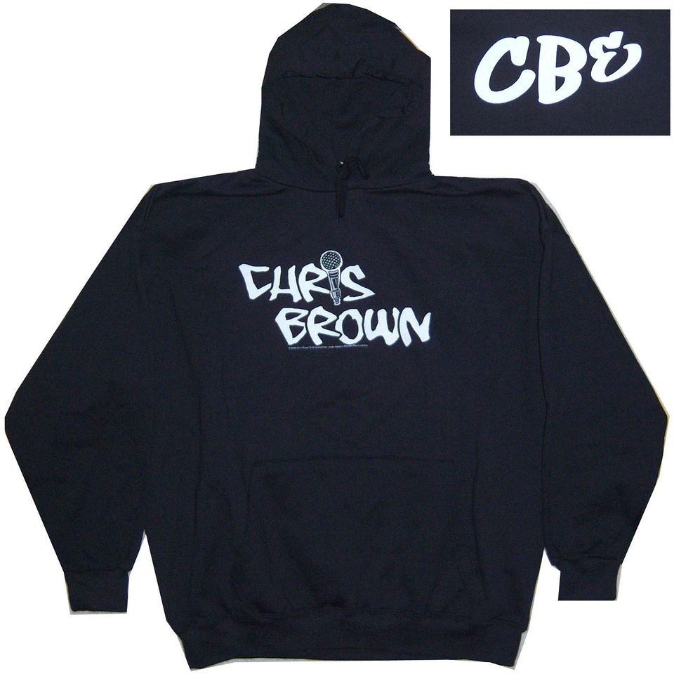 CHRIS BROWN MICROPHONE LOGO BLK PULL OVER SWEATSHIRT XL X LARGE HOODY 