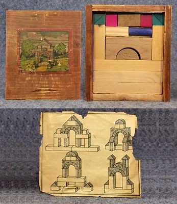 antique 1800s toy box building blocks wooden architectural German 