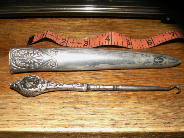 vintage antique victorian button hook tool with case beautiful 