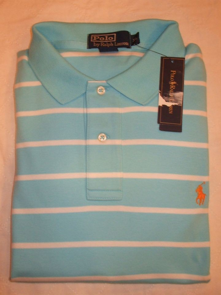 NEW MEN’S POLO RALPH LAUREN S/S STRIPE POLO GOLF SHIRT, TURQUOISE, X 