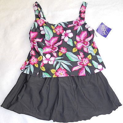 WOMENS/LADIES INDIGO BAY PINK FLORAL BLACK SWIMDRESS SIZE 8 NWT