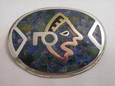 Vintage Taxco Huge Sterling Inlay Pendant/Pin Signed Nestor