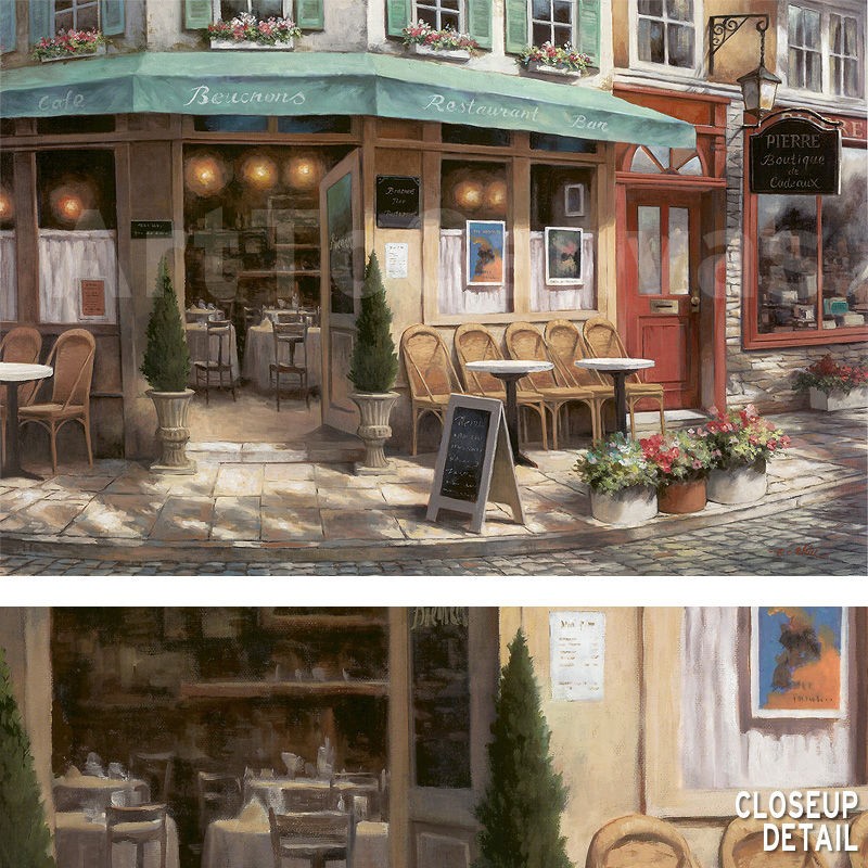 36x24 CAFE BEAUCHONS by T.C CHIU PARISIAN RESTAURANT QUIET STREET 