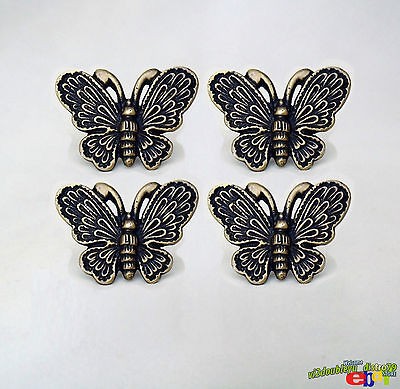 LOT OF 4 PCS NEW BRASS ANTIQUE BUTTERFLY Cabinet Door Brass KNOB 