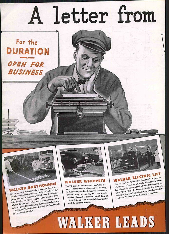 1942 AD 2 Page Walker Garage Auto Car Lifts Jacks Sweeneys Garage