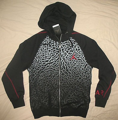 JORDAN NIKE MENS LARGE HOODY BLACK CEMENT PRINT NICE WITH III IV V XI 