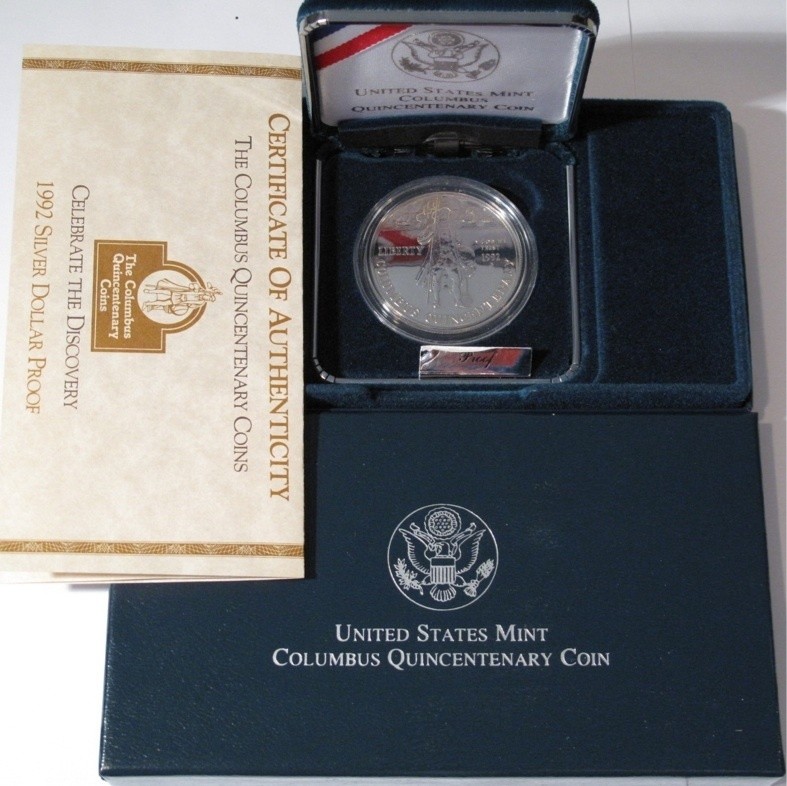 1992 P Columbus Quincentenary Commemorative Silver Dollar, Proof