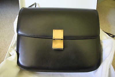 NIB 100% AUTH Celine Large Box Bag Black Calf Leather