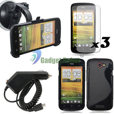 SALE 3V3 BLACK TPU GEL CASE+CAR MOUNT STAND HOLDER+CHARGER+LCD for HTC 