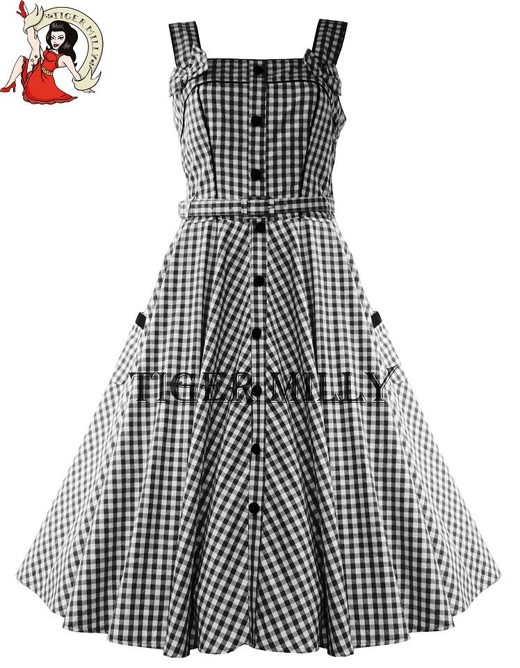 HELL BUNNY 50S gingham CHANTAL DRESS BLACK & WHITE rockabilly SIZE 8 