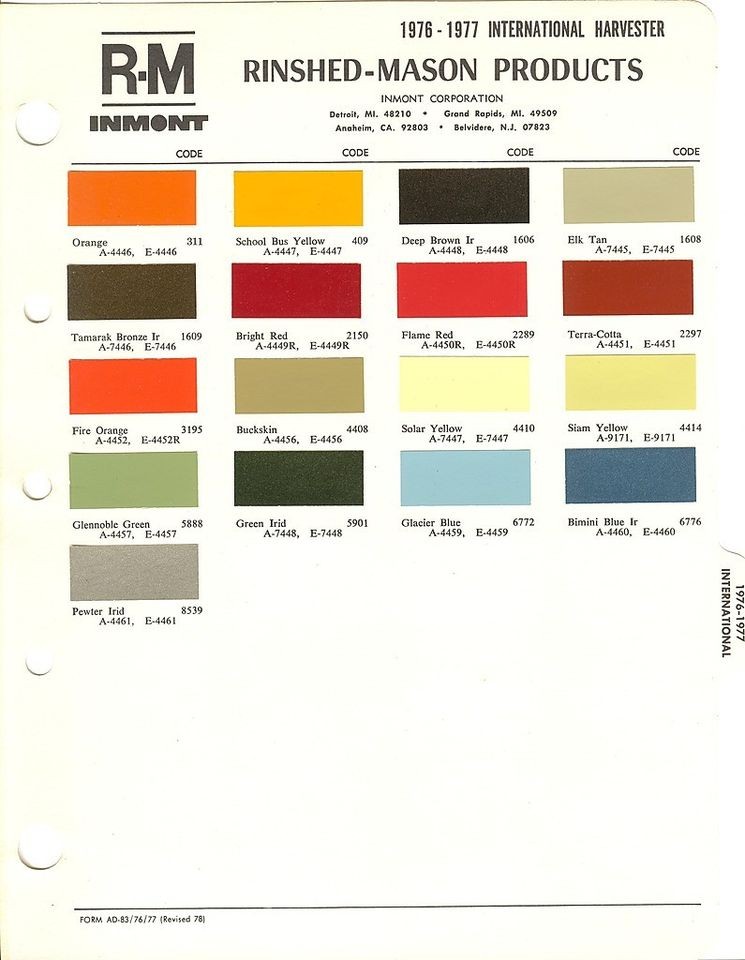 1976   1977 INTERNATIONAL HARVESTER PAINT CHIPS (R M)