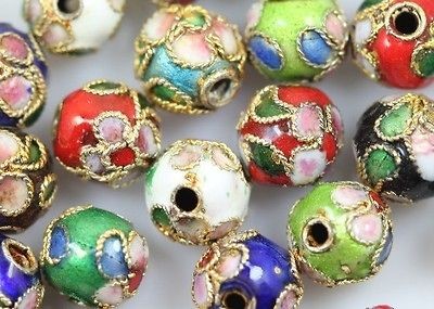 Wholesale 100pcs Mixed Color Cloisonne Flower Gold Side Loose Spacer 