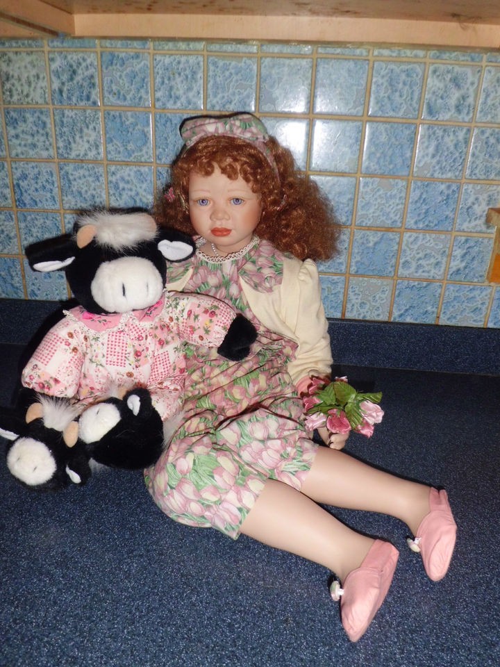 Christine Orange Tiffany 34 tall porcelain doll w/ stuff cow Elite 