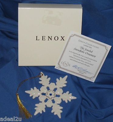   Snowflake Ornament Club Ivory Fine China 24K Trim Blue Gem NIB COA