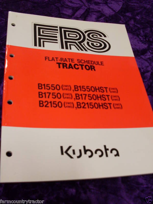 Kubota B1550/B1750etc TractorFlat Rate Schedule Manual