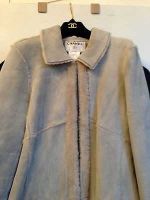 Beautiful CHANEL light grey long Shearling Coat