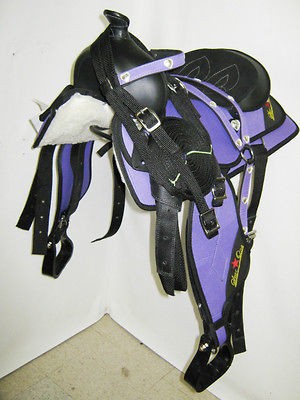 WESTERN PONY SYNTHETIC SADDLE SET PURPLE   14 SUEDE LEATHER SEAT 