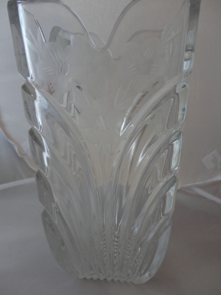   Lead Crystal Tall Vase Poland Clear Glass Floral Vintage Clean Etch