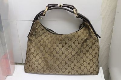 Gucci GG Guccisima Brown Canvas and Leather Medium Horsebit Hobo 15 