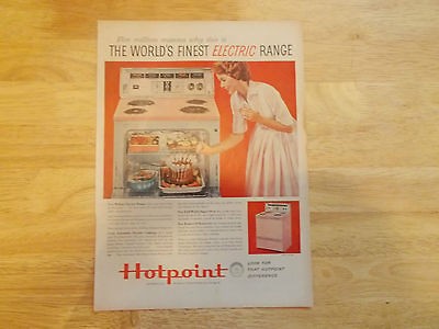 1958 HOTPOINT AD PINK STOVE RANGE STANDING RIB ROAST IN OVEN