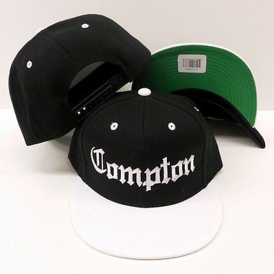 2Tone Vintage Compton Snapback Black Crown White Visor Flat Bill Cap 