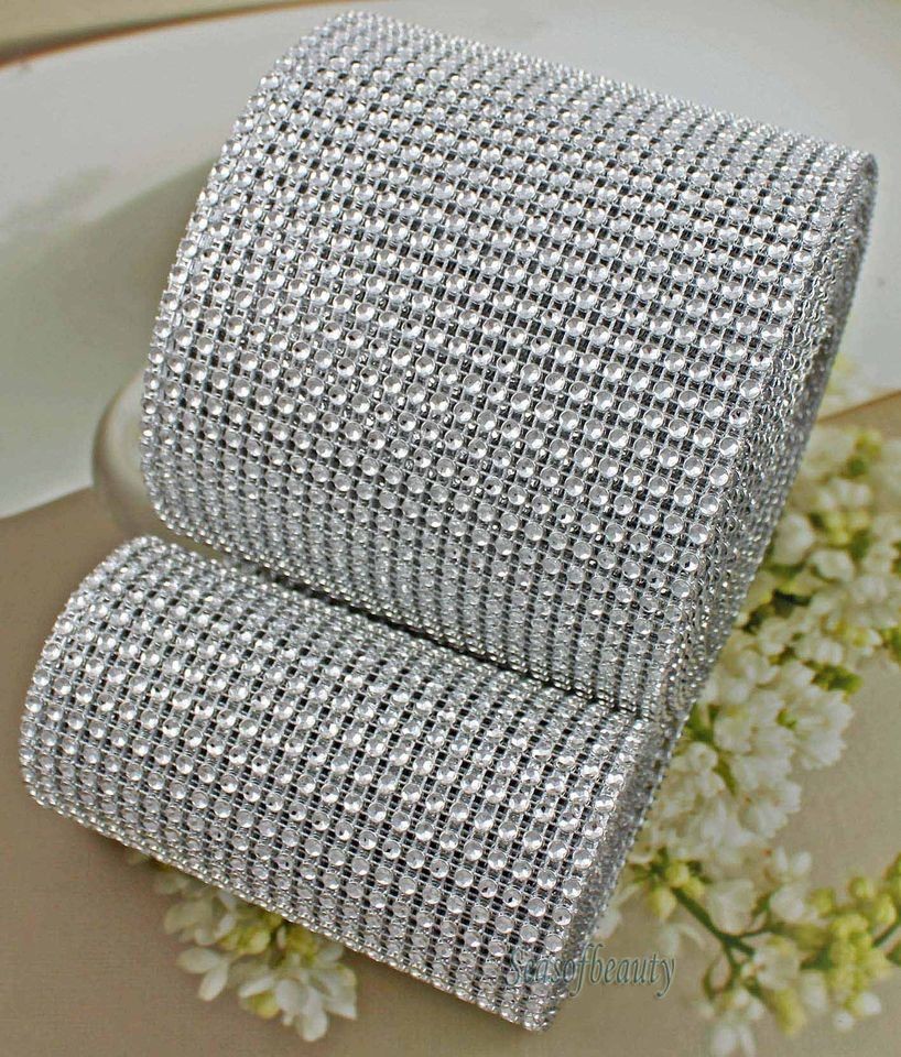 Meters Platinum Color Sparkly Rhinestone Crystal Diamond Mesh Wrap 