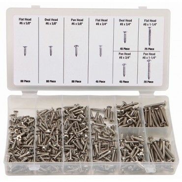 320 Piece Stainless Steel Screw assortment, 8 sizes with PVC storage 