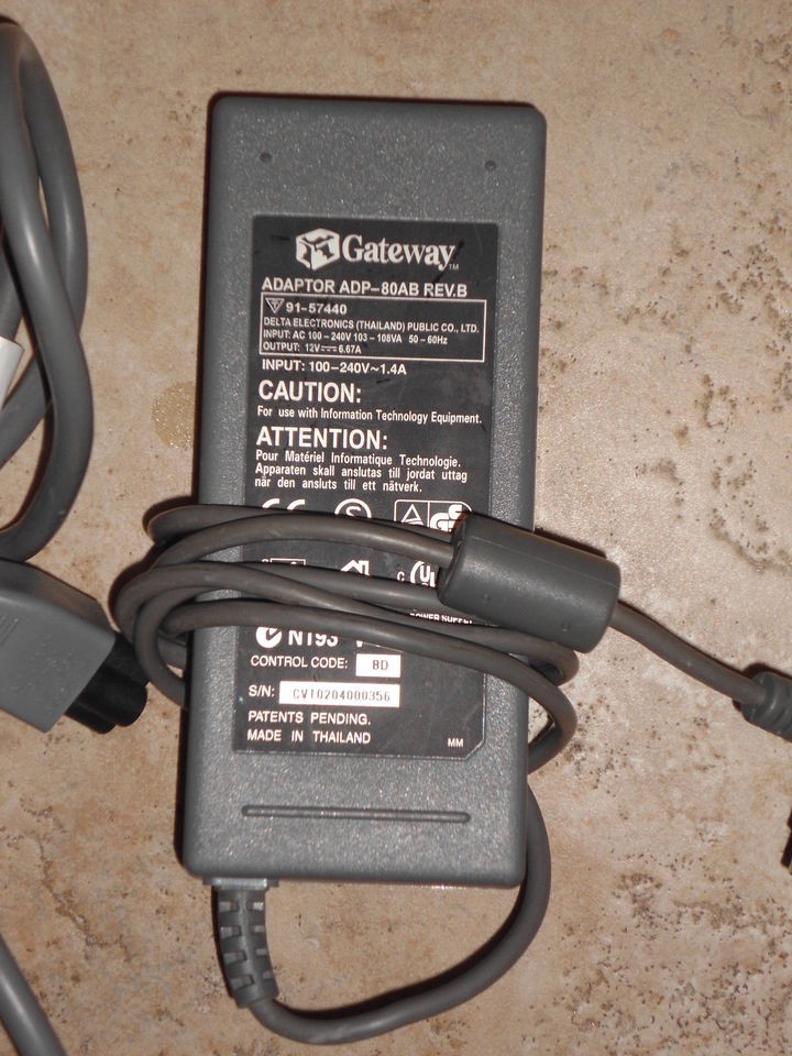 GATEWAY PROFILE ADP 80AB ADAPTOR n193 POWER SUPPLY WITH POWER CORD