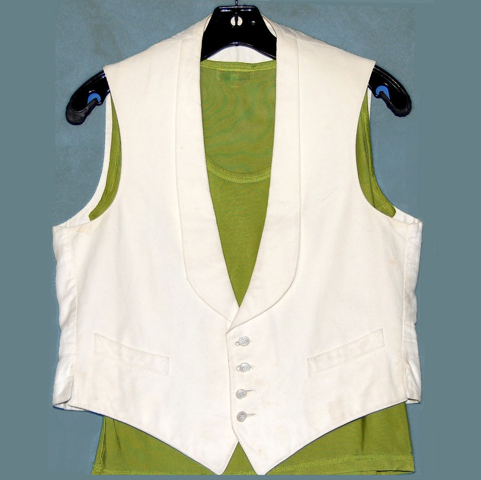 Steampunk Victorian Mens Antique White Cotton Shawl Collar Waistcoat 