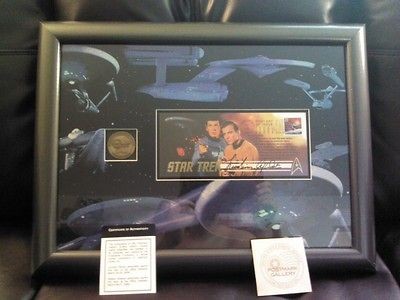 star trek signed by shatner & nimoy framed usps stamp collectible