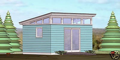 SHED PLANS BLUEPRINTS 12 FT x 16 FT MODERN w front dr