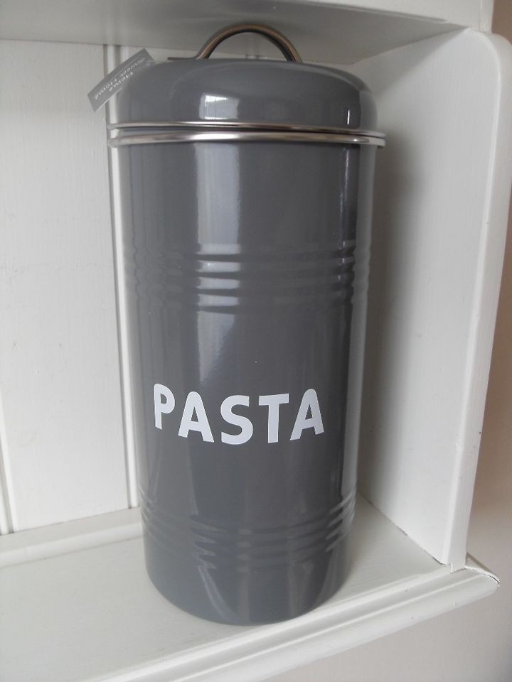 SHABBY METAL SLATE GREY PASTA JAR CHIC SPAGHETTI CONTAINER HOME 