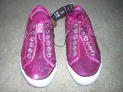 CONVERSE One*Star Sequin Deluxe Slip on Sneakers FUSCHIA Womens Sz 