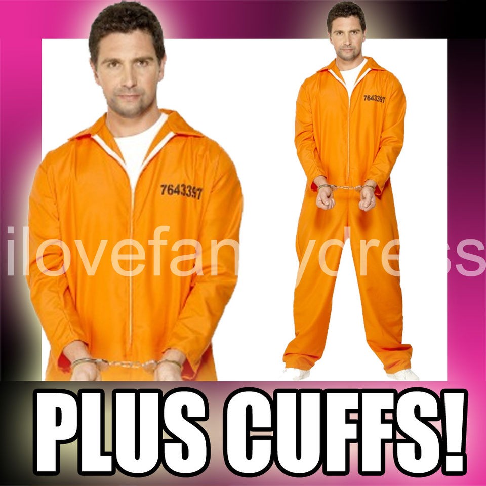   FANCY DRESS COSTUME ORANGE CONVICT BOILER SUIT PRISON JUMPSUIT MED