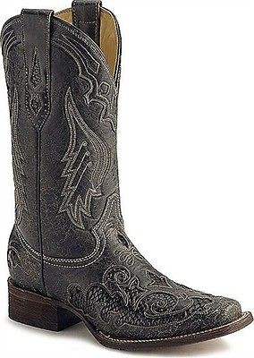 NIB Mens Corral A2159 Vintage Black Python Inlay Square Toe Cowboy 