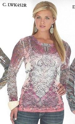 Wrangler Womens Shirt   Lace   Coral   Rhinestones & Floral   Long 