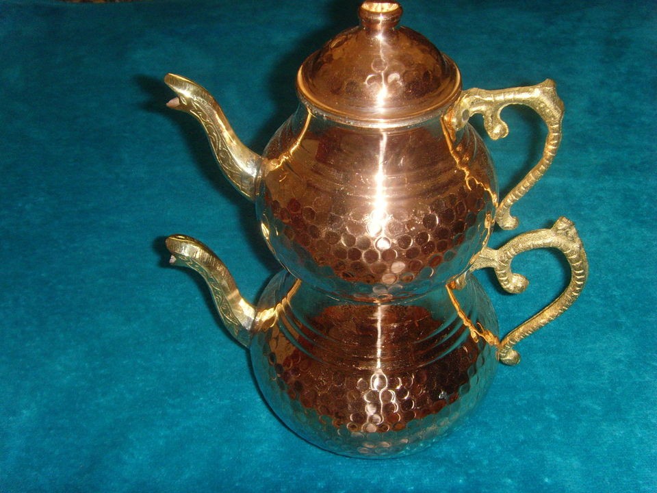 Turkish Handmade Copper Tea Pot Set Caydanlik