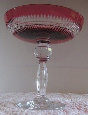 Dorflinger Cranberry Ruby Renaissance Cut to Clear Compote Pedestal 