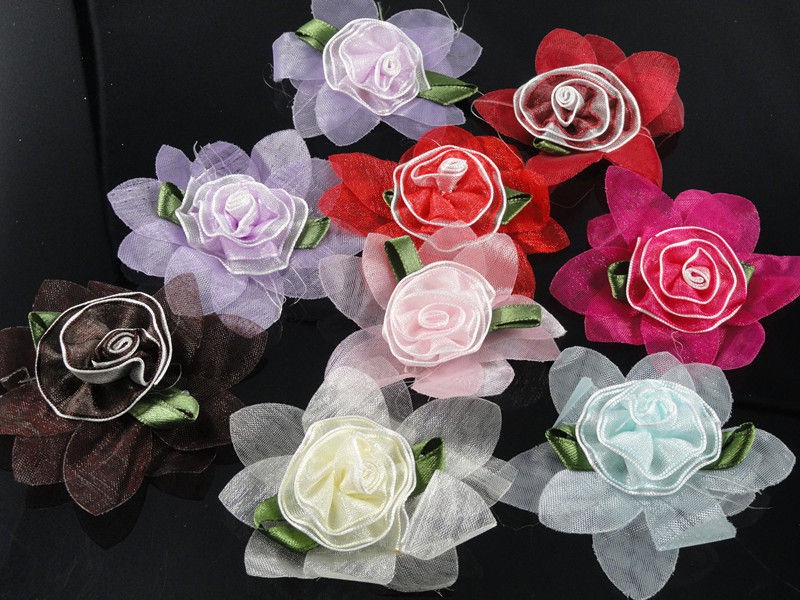   Organza Ribbon lotus cabbage spend 2.4 Flower Apppliques Bow 8 Colors